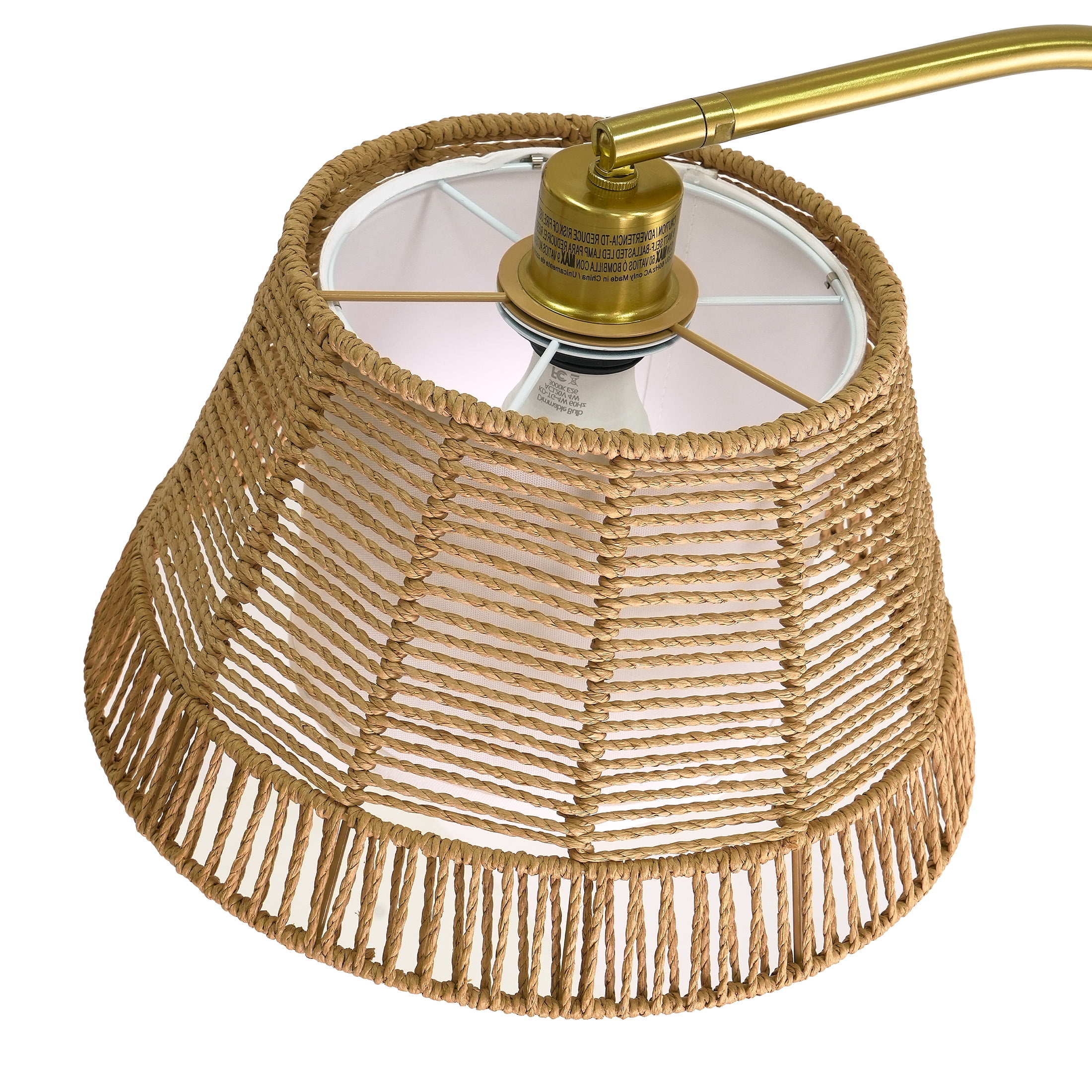 Oneach 62.5" Boho Metal Floor lamp with Bell Rattan Shade,Farmhouse Gold Standing Tall Lamp for Living Room Bedroom,Home,Office