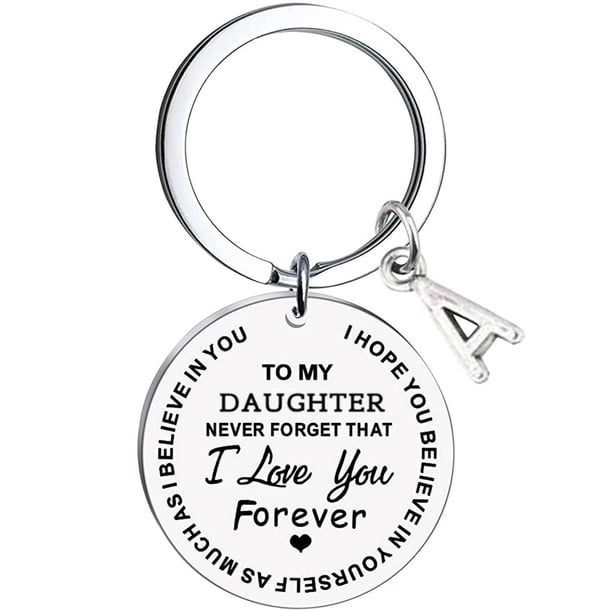 Llaveros para mujer, llavero de billetera, llavero de auto, llavero lindo para mi hija, llavero de acero inoxidable con mensaje inicial, apellido, 26 letras, llavero familiar inspirador, llavero con l