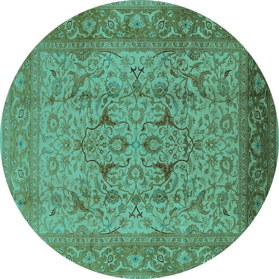 Ahgly Company Indoor Round Oriental Turquoise Blue Industrial Area Rugs, 3' Round
