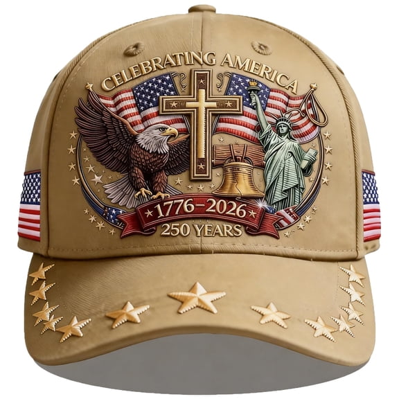 250th Anniversary USA Hat – Eagle Liberty Cross Printed Pattern, Adjustable Baseball Cap for Men & Women