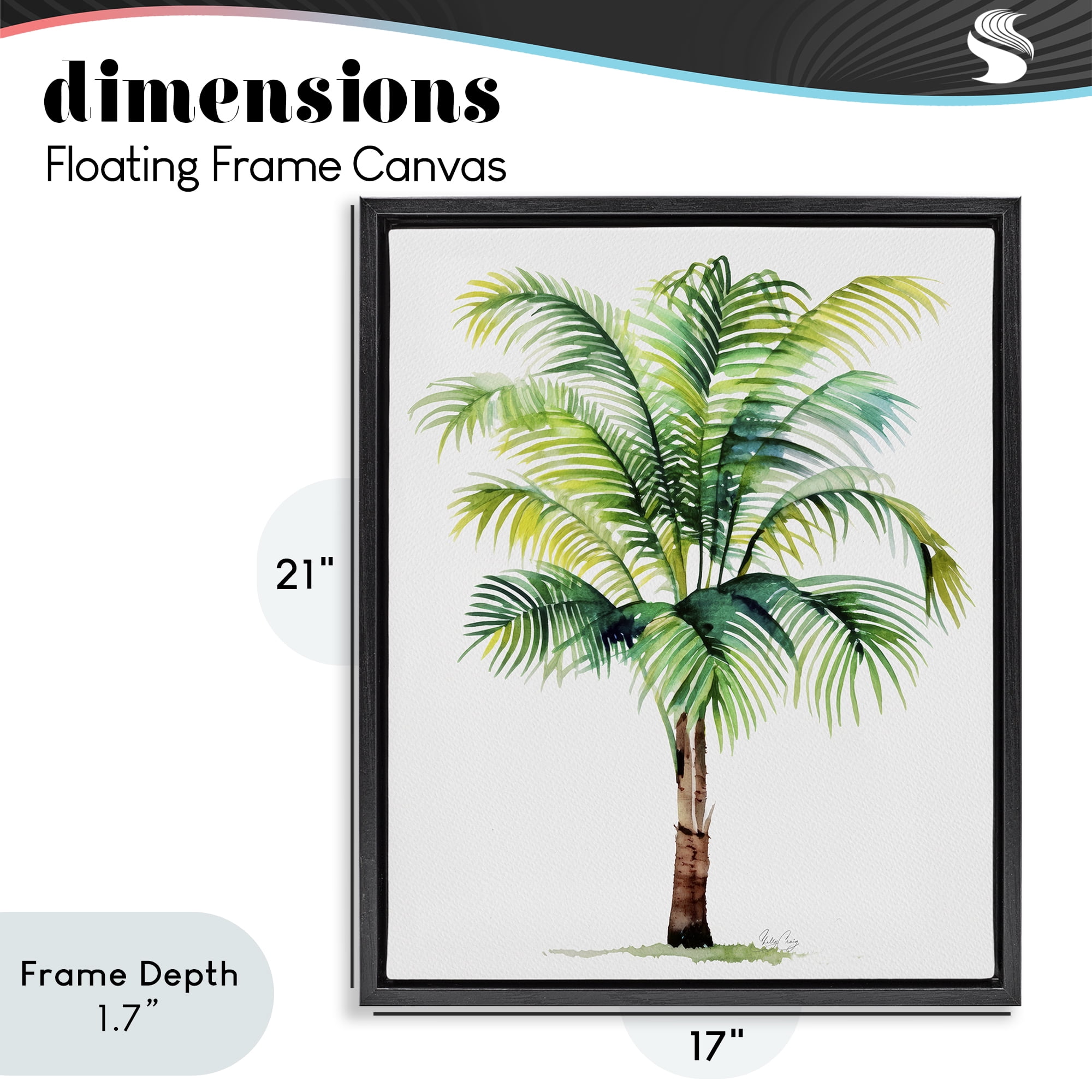 Stupell Industries Breezy Fronds Palm Black Framed Floater Canvas Wall Art, design by Shelly Craig