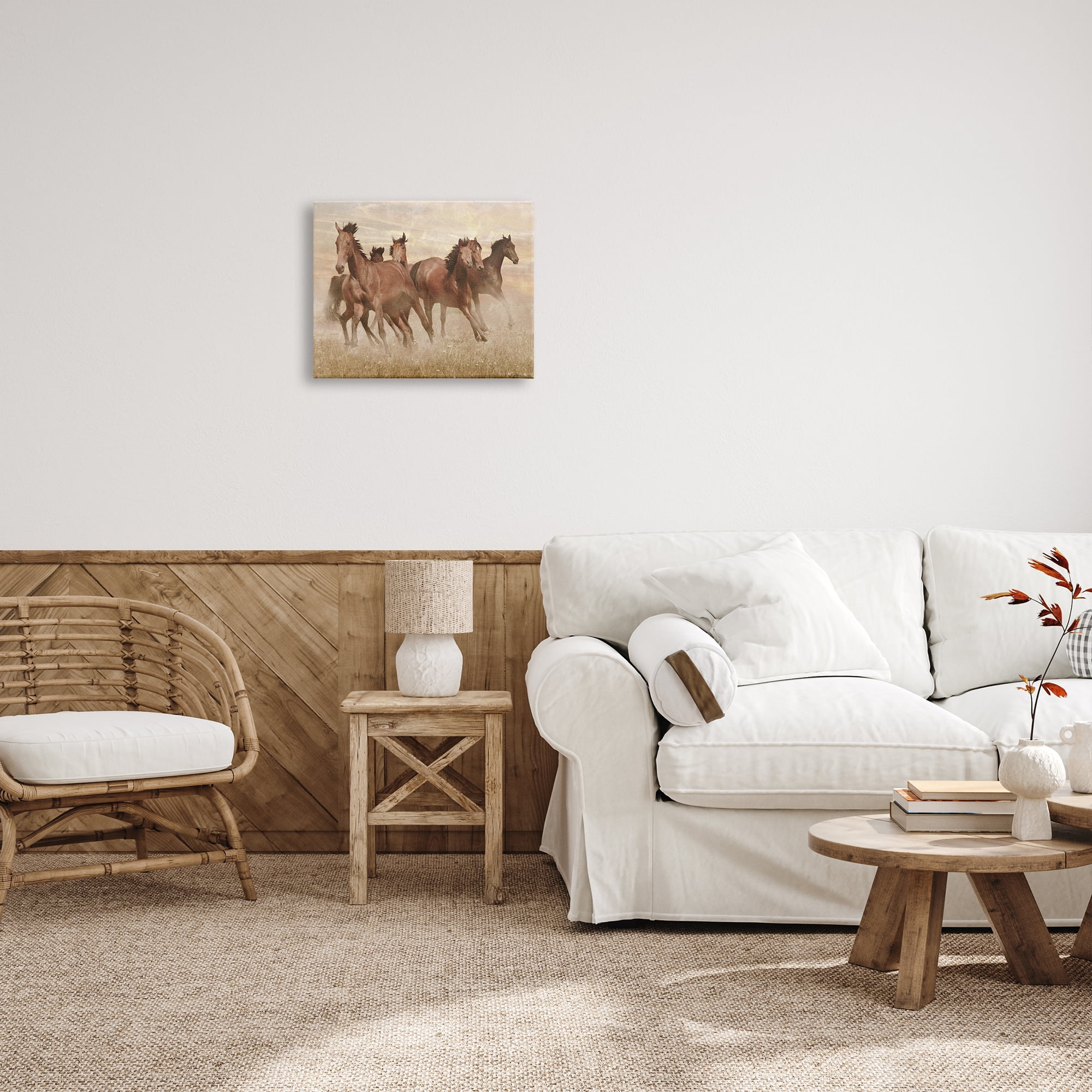 Stupell Indtries Wild Horse Stampede Monochromatic Brown Country Field,20 x 16,Design by Marc Prime