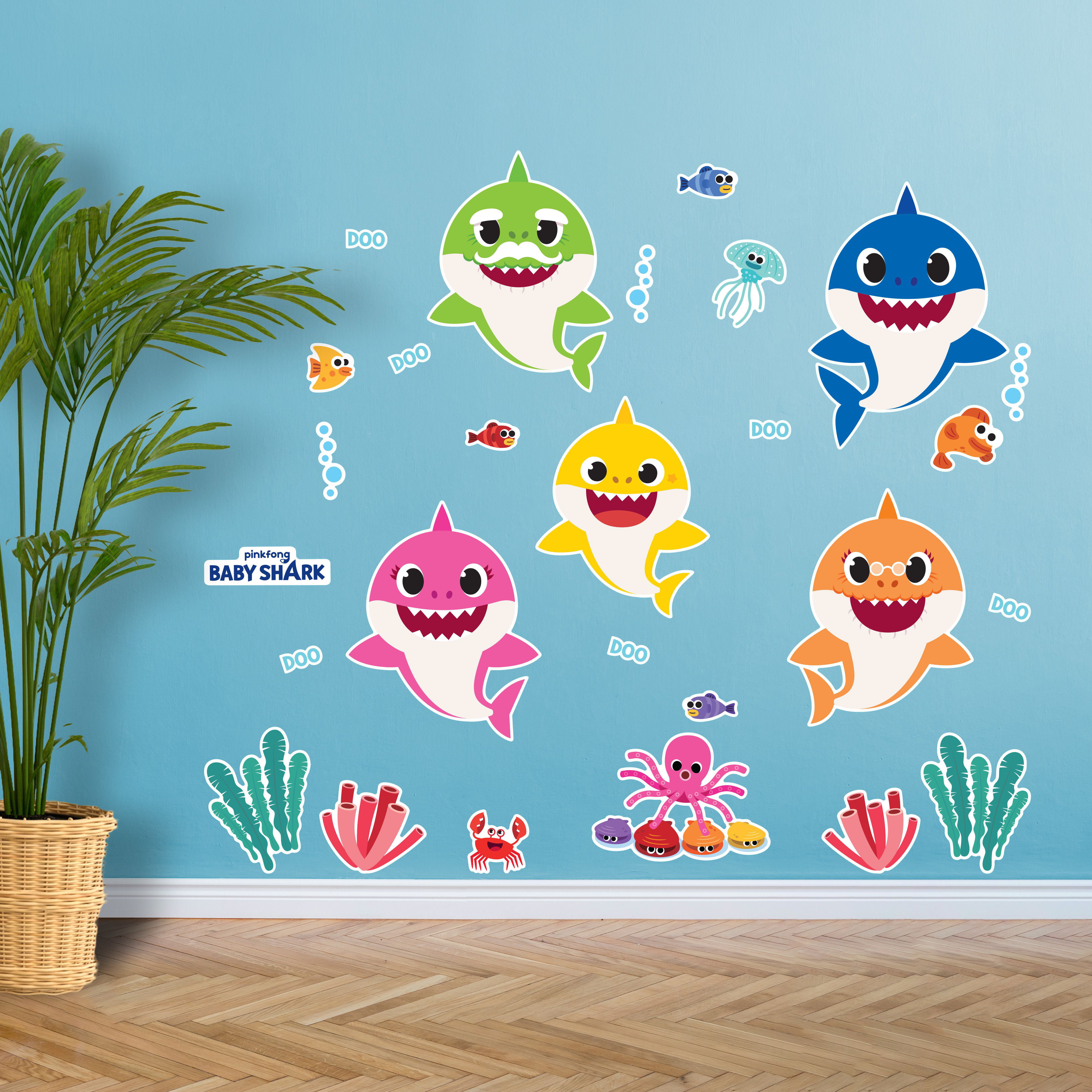 Adorable PinkFong BABY SHARK Vinyl Wall Decals*Kids Room Decor Stickers*New! 
