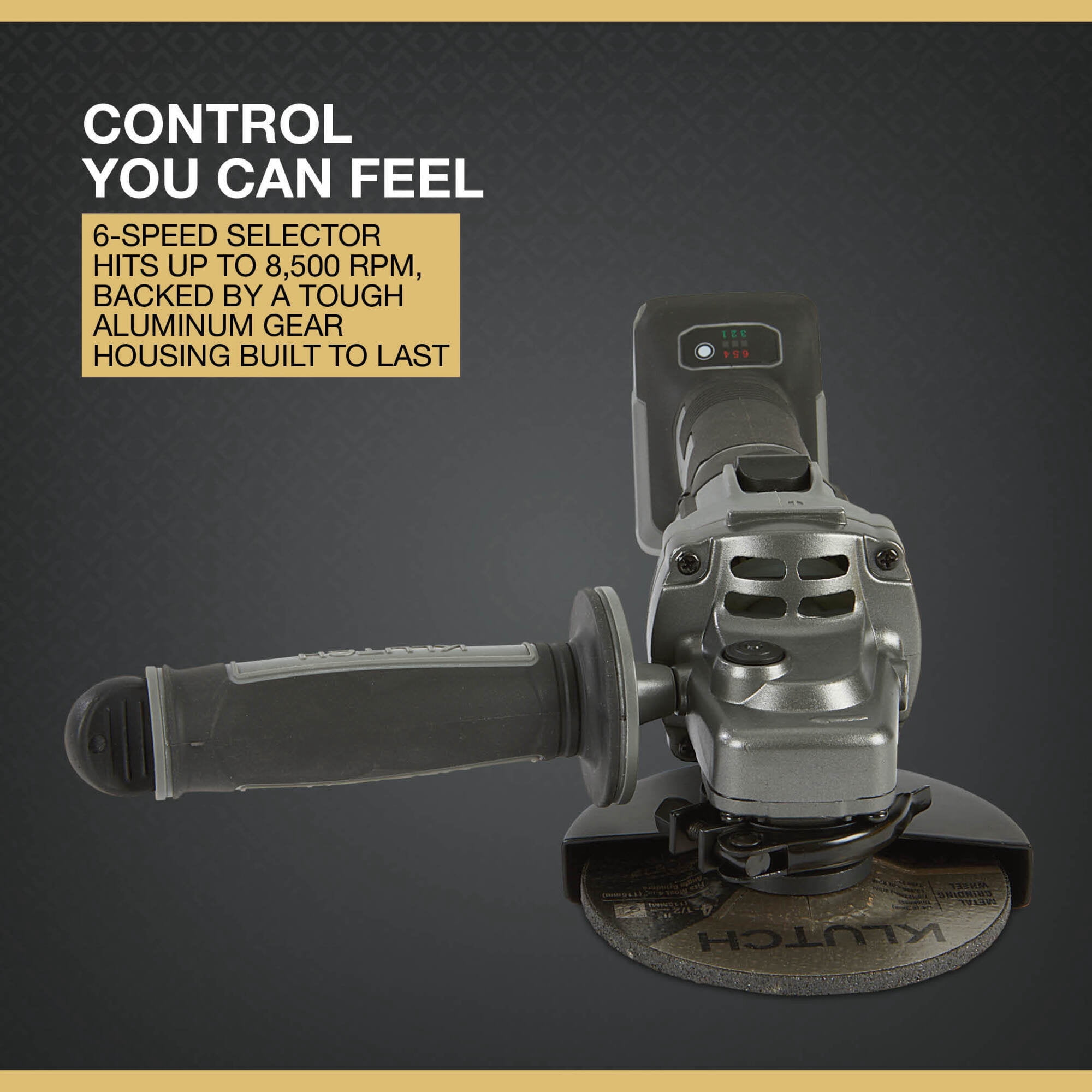 Klutch 4-1/2in. Metal Angle Grinder, KLiQ 20V, 8500 RPM, Brushless, Cordless, Bare Tool