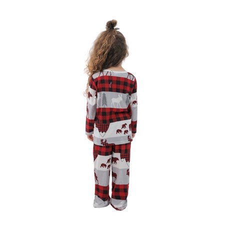 

maytalsoy Christmas Sleepwear Xmas Cartoon Printed Loungewear Long Sleeve Plaid Pajamas Family Matching Nightgown KIDS:2Y