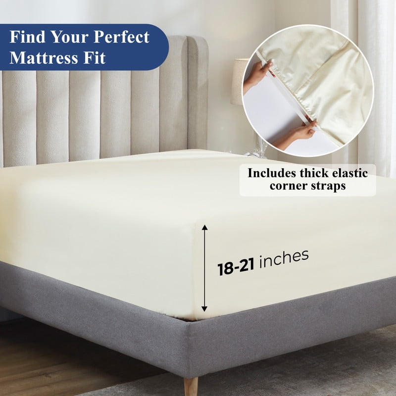 Superior Apus 100% Cotton 18" Deep Pocket Fitted Sheet, Queen, Ivory