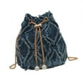 thumbnail image 5 of Womens Tassels Denims Small Bucket Bag with Chain Strap Fashionable Jeans Crossbody Shoulder Bag Pearls Drawstring Purse, 5 of 9