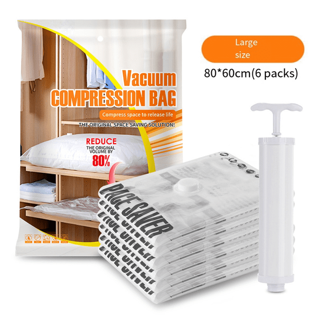 Sacs de Rangement sous Vide 6X, Sacs de Compression pour Scelleuse avec Pompe Manuelle de Voyage pour Couvertures, Couettes, Rangement de Vêtements L