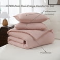 thumbnail image 3 of 3 Pieces Boho Comforter Sets with Ball Pom Fringe, Soft Bedding Set for All Seasons - 3pcs, 1 Comforter & 2 Pillow Shams, All Season Pink Queen, 3 of 6