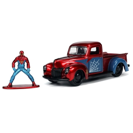 Jada Toys Marvel 1:32 1941 Ford Pickup Die-cast Car & 1.65" Proto-Suit Spider-Man Die-cast Figure, Toys for Kids Ages 8 