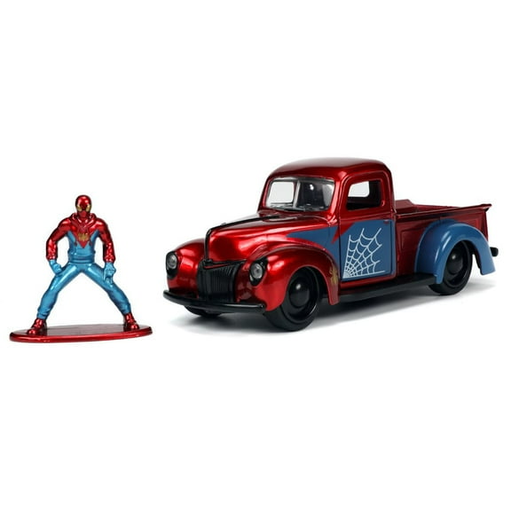 Jada Toys Marvel 1:32 1941 Ford Pickup Die-cast Car & 1.65" Proto-Suit Spider-Man Die-cast Figure, Toys for Kids Ages 8 