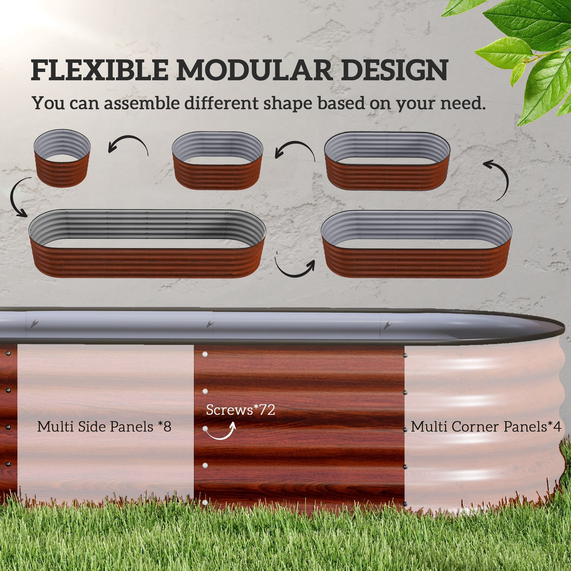 NOBOLEA 8' Galvanized Raised Garden Bed, Outdoor Metal Planter Box with Safety Edging, Modular DIY Elevated Planter Kit for Flowers Herbs Vegetables, Brown