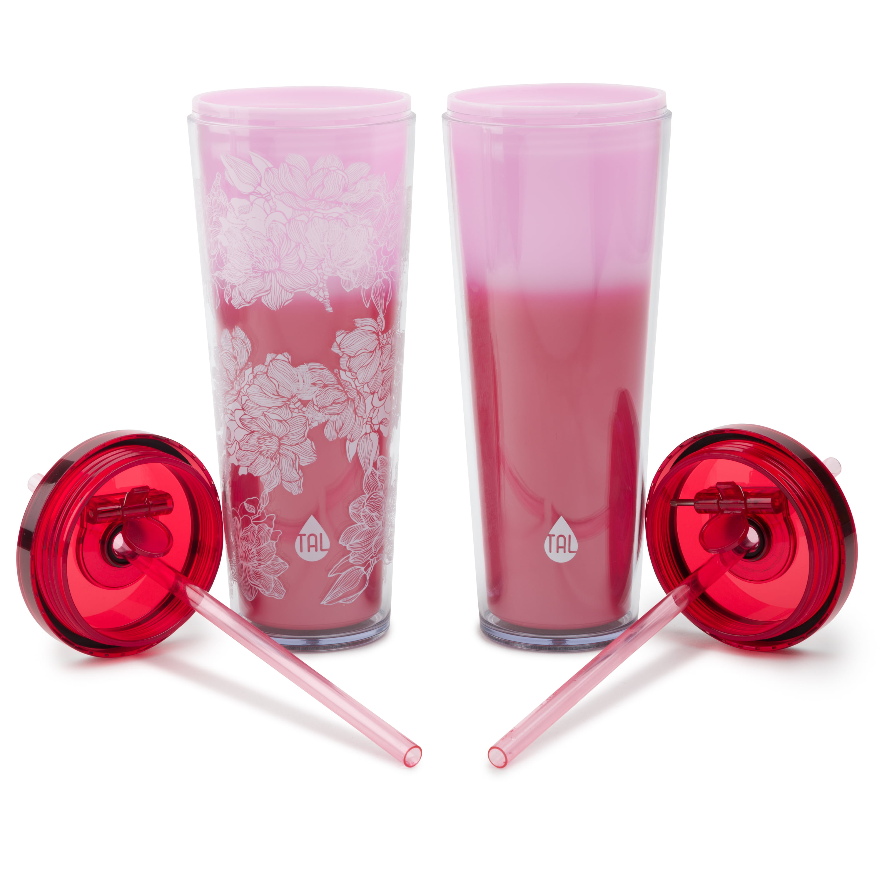 TAL Double Walled Color Changing Tumblers 2 Pack, 24 fl oz, Heart Pink