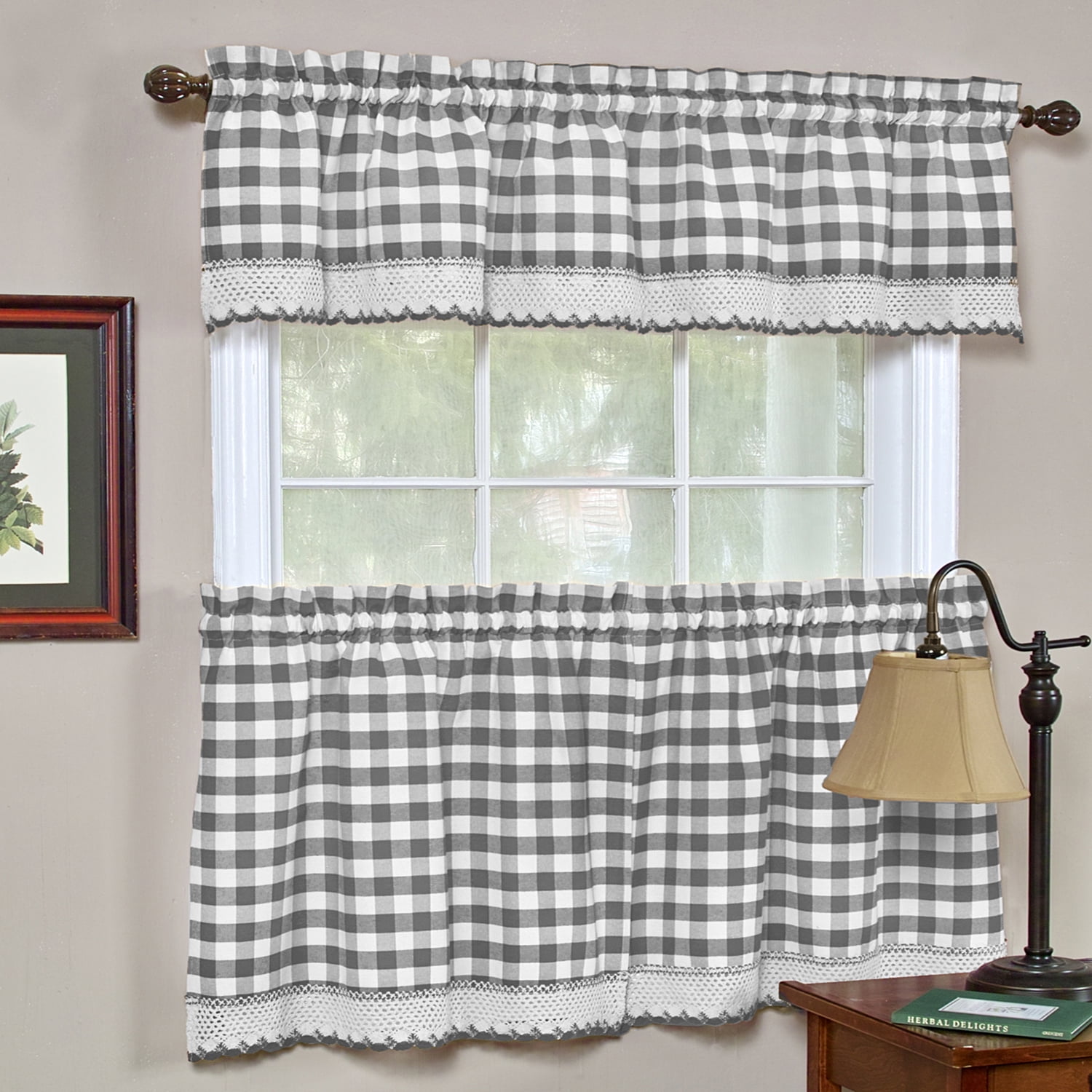 Gingham Curtain Valances for Kitchen Living Dining Room Cotton Blend Fit Window Curtain 58 x 15 inches Rod Pocket 1 Plaid Valance Black