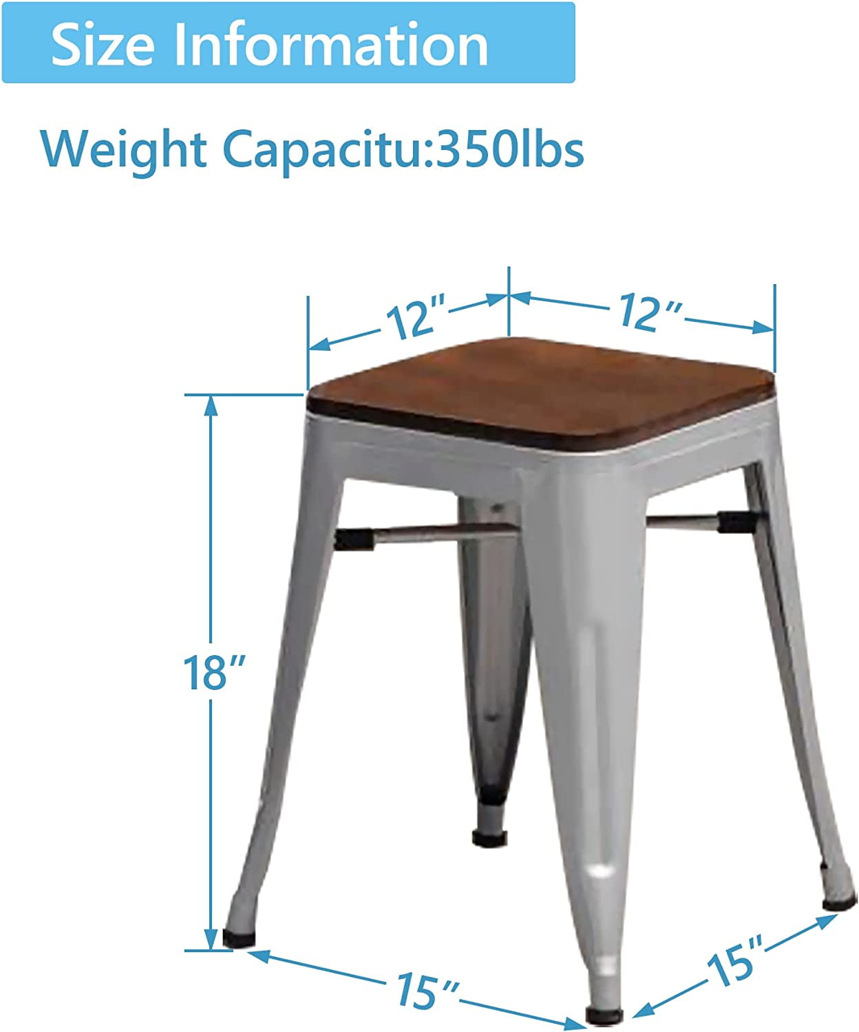 Andeworld 18 inch Stools Metal Dining Chairs Set of 4 Stackable Kids Stools Short Stools Bar Stools Classroom Stools (18 inch, Silver)