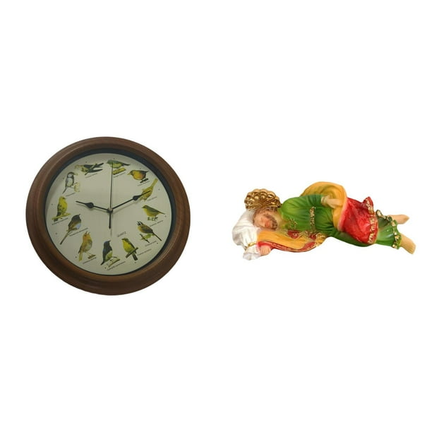 Reloj de Pared con Figura de José Dormido Adorno Mural con Canto de Aves Reloj Decorativo de Resina y Vidrio Adecuado para Dormitorios Infantiles Coc
