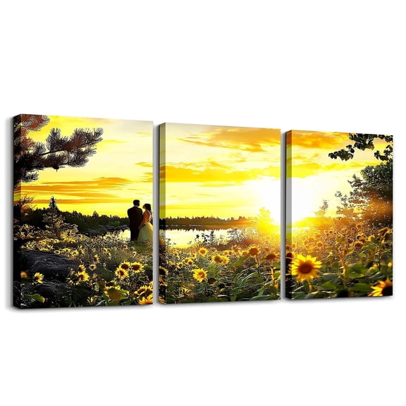 Erosebridal Couple Wedding Paintings Wall Decor Framed, Sunflower Leaves Wall Hanging Decor Bedroom, Romantic Gifts