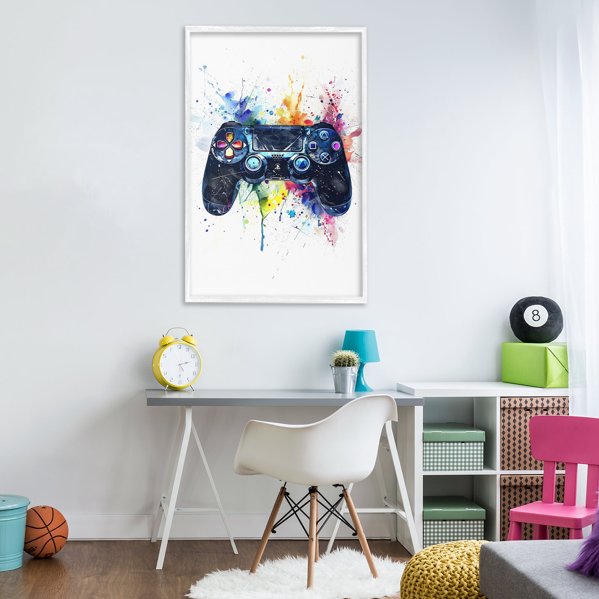 Stupell Industries Colorful Gaming Controller Splatter White Framed Giclee Art, design by Creative Studio