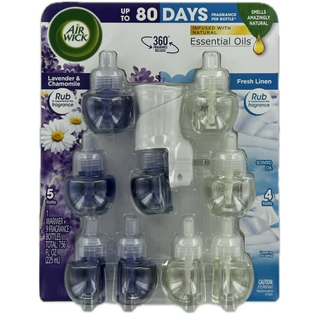 Airwick Essential Oils Air Freshener, 1 Unit with 9 Refills (Lavender & Linen)