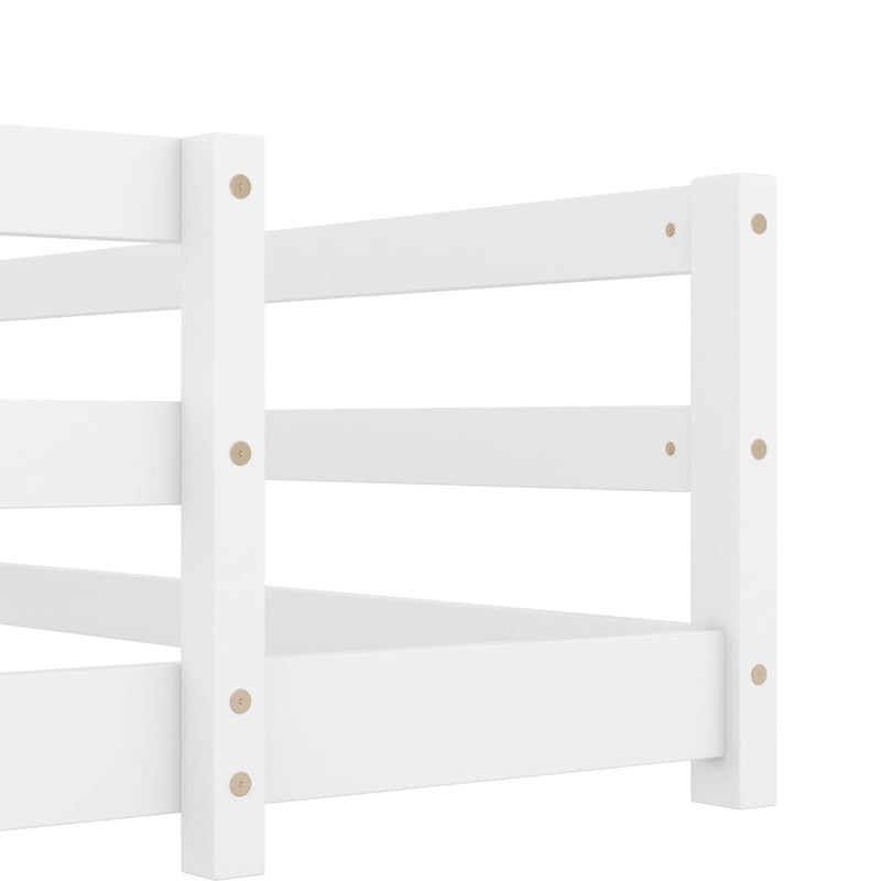 Mirightone Wood Full Montessori Bed Frame, Full Bed Frame with Rails, Toddler Floor Bed for Kids – White