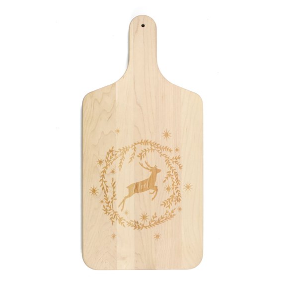 Creative Products Noel Deer Wreath 8 x 17 Maple Paddle Cutting Board