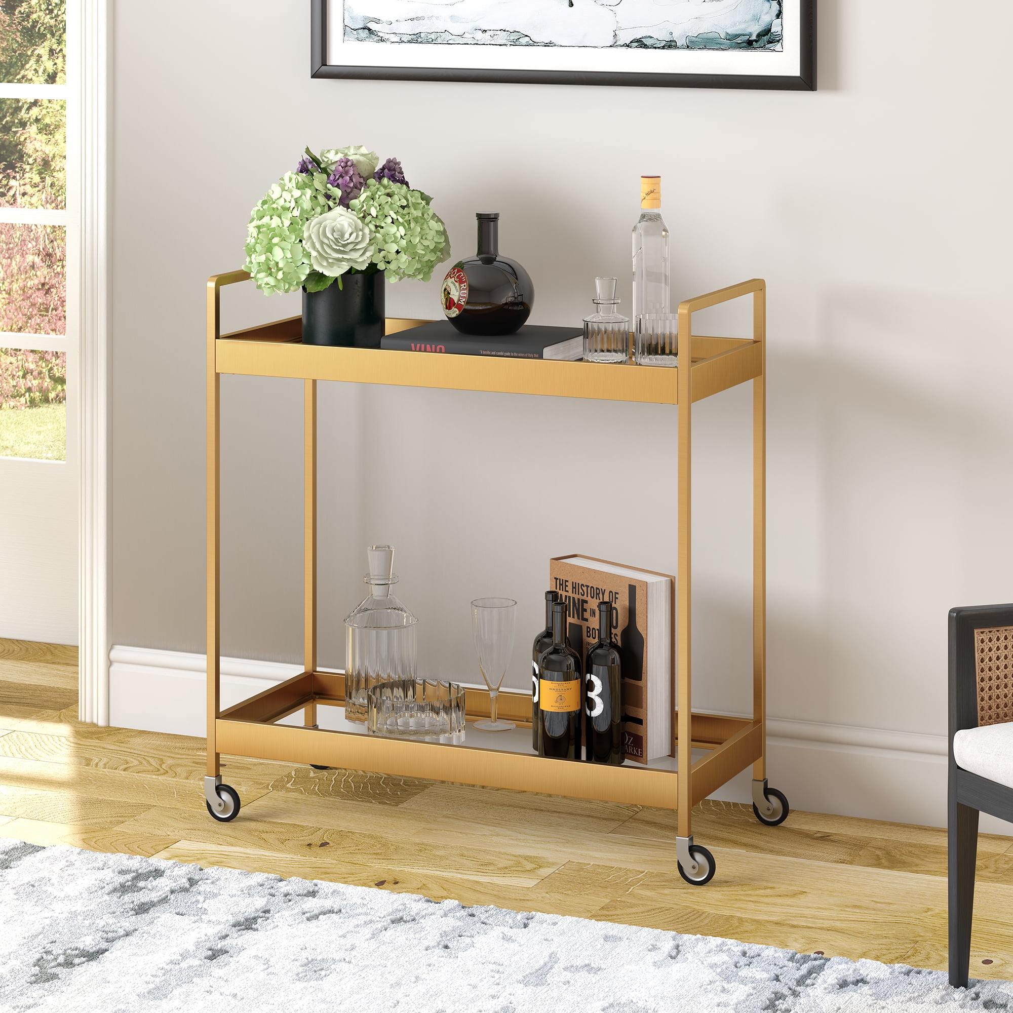 Evelyn Zoe Modern Brass Finish Bar Cart Walmart