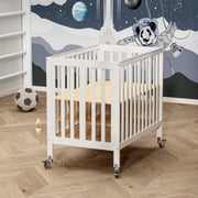 Fizzy Baby Foldable Baby Crib with Wheels Portable Baby Bed Travel Crib, White