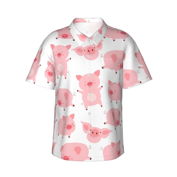 Fotbe Kawaii Pigs Camisa Hawaiana para Hombre Unisex – Camisa Casual de Verano con Botones de Manga Corta de Algodón y Lino,Medium