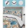 thumbnail image 3 of Twin Quilt Bedding Set, Teal Blue Brown Beach Coastal Reversible Summer Quilt 3 Pieces, Nautical Shell Starfish Coral Summer Lightweight Bedspreads Coverlets with 2 Pillow Shams for All Seasons, 3 of 5