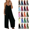 thumbnail image 1 of QATAINLAV Womens Casual Loose Sleeveless Bohemian Beach Jumpsuits Spaghetti Strap Wide Leg Rompers Solid Color Pleated Overalls with Pockets Army Green M Dollar Sales, 1 of 6