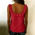 thumbnail image 1 of Womens Cute Sleeveless Tank Tops Ruffle Strap Crew Neck Blouse Cotton Linen Solid Color Camisole Dressy Outfits, 1 of 1