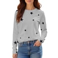 thumbnail image 6 of Women's Star Print Round Neck Long Sleeve Sweatshirt, Loose Fit Casual Pullover Top with Five-Point Star Pattern for Daily Wear, Street Fashion and All Season Comfort Light Ashy XXXL, 6 of 10