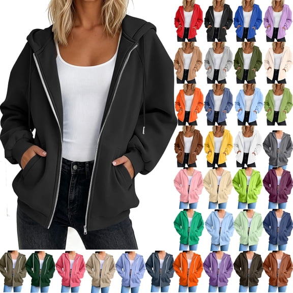 Womens Hoodies Oversized Sweatshirts Fall Blouse Long Sleeve Pockets Hoodied Fashion Outfits Casual Jackets Black S