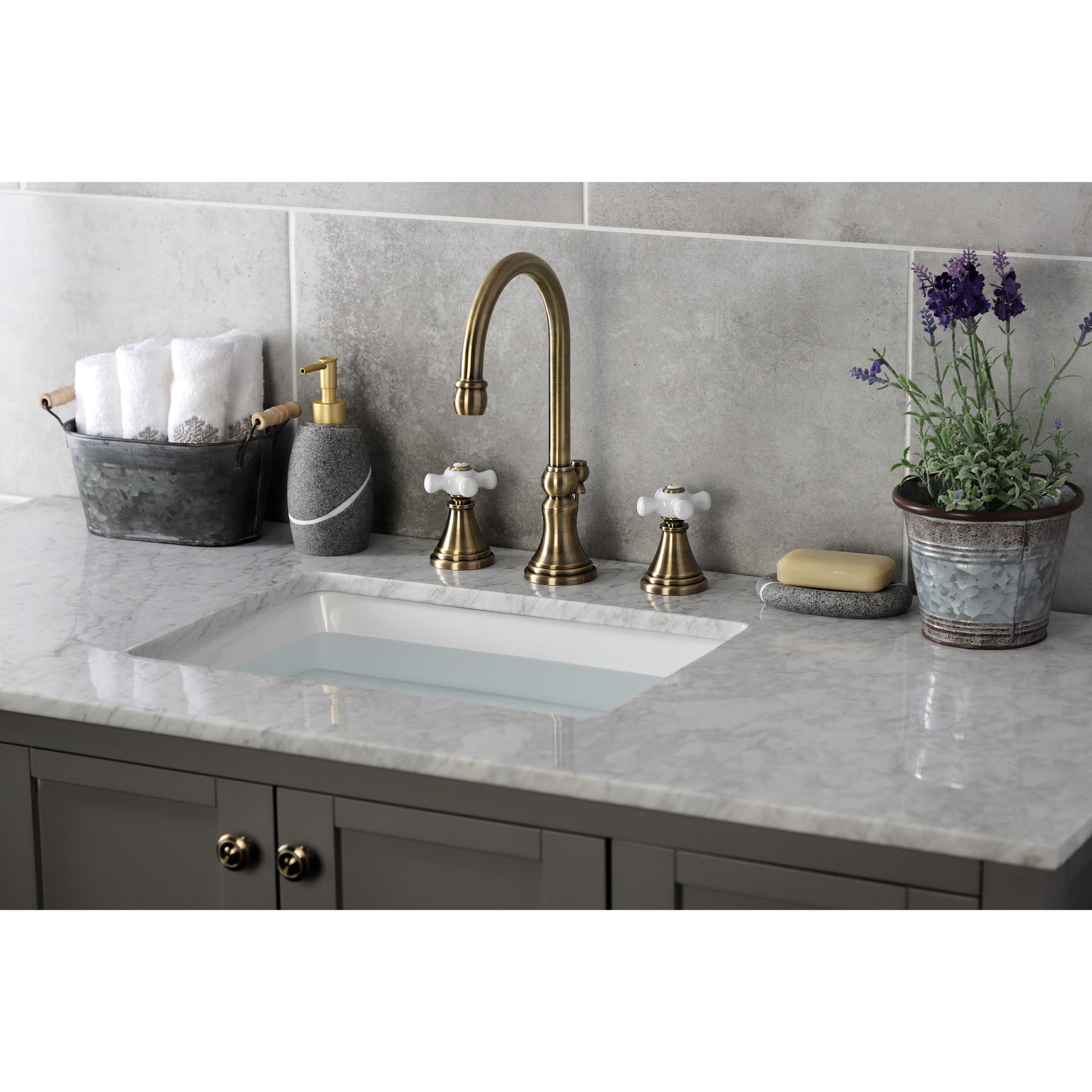 Kingston Brass KS2983PX Governor Widespread Bathroom Faucet with Brass Pop-Up, Antique Brass