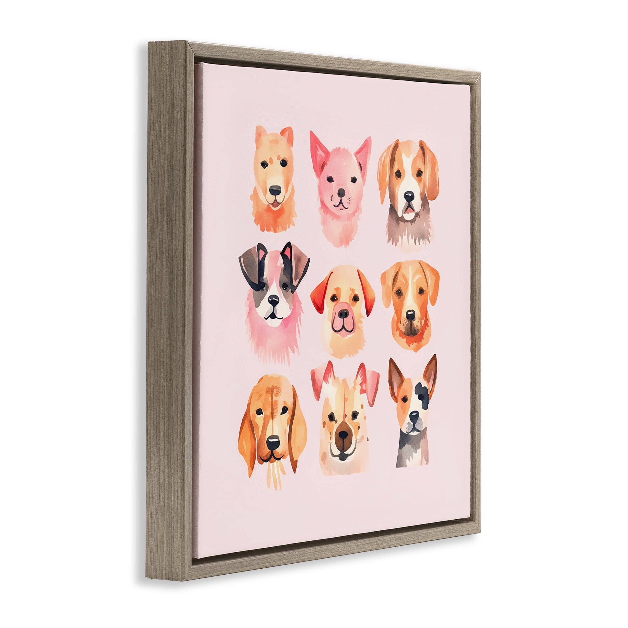 Stupell Industries Whimsy Dog Parade Animals Painting Brown Floater Framed Canvas Art Print Wall Art, 25 x 25