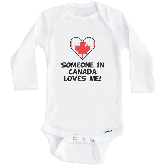 Someone In Canada Loves Me Canadian Flag Heart One Piece Baby Bodysuit (Long Sleeve), 0-3 Months White