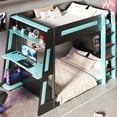 thumbnail image 5 of Mirightone Full over Full Bunk Bed with Gaming Desk and Storage Shelves, Full Wooden Gaming Bunk Bed with LED Light & Charging for Gamer - Black+Blue, 5 of 8