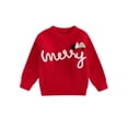 thumbnail image 1 of FOCUSNORM Toddler Christmas Sweaters Letter Tree/Santa Embroidered Long Sleeve Round Neck Ribbed Knitted Pullover, 1 of 9