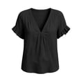 thumbnail image 7 of Women's Casual Linen V-Neck Short Sleeve Solid Color Blouse Top, 7 of 7