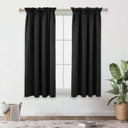 Deconovo Black Blackout Curtains Set of 2, Rod Pocket Short Curtain Panels, 52x54 inch, Thermal Curtains for Kitchen Small Window