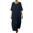 thumbnail image 1 of Kyusrd Robe Maxi pour Femmes à Manches Courtes Robe d'Été en Lin Décontractée Couleur Unie à Manches Courtes Robe Longue de Plage, 1 of 5