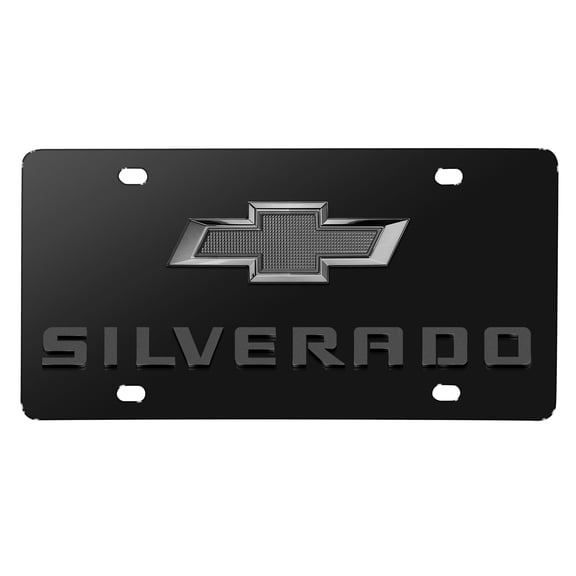 iPick Image for Chevrolet Silverado 3D Dark Gray Dual Logo Black Stainless Steel License Plate, Official Licensed