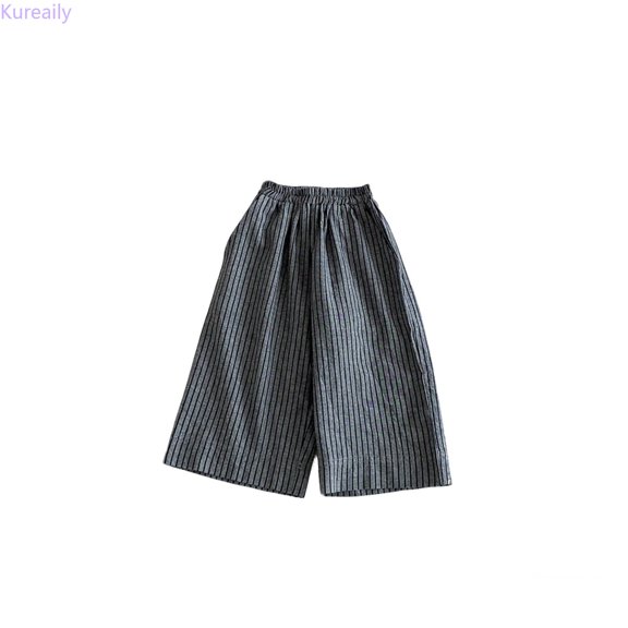 Kureaily Boys Casual Wide Leg Pants Linen Blend Fine Stripe Loose Fit Comfortable Trousers For Kids/ 2-3 Years/ Little Kid (Black)
