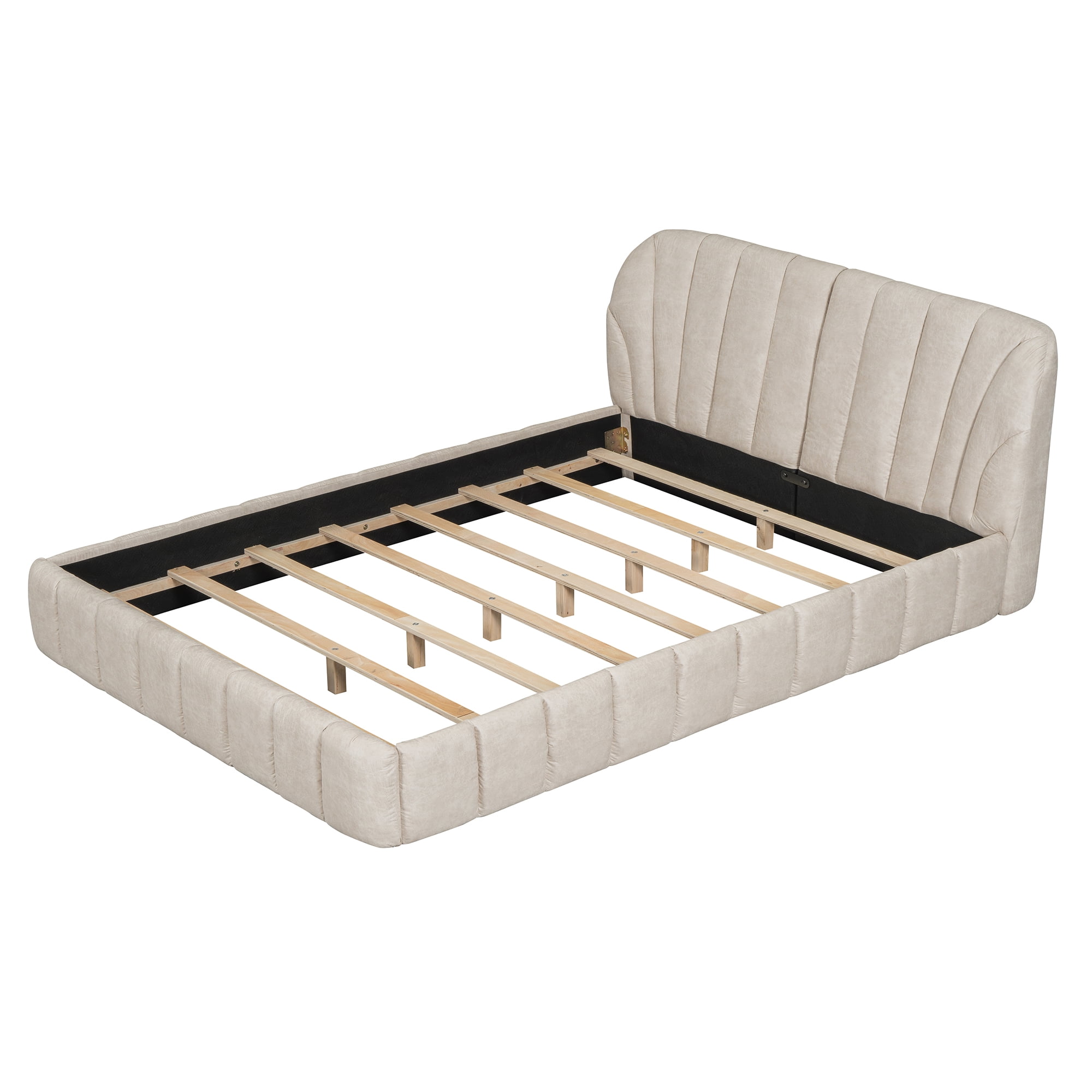 Euroco Upholstered Queen Size Platform Bed for Kids and Adults, Beige