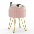 thumbnail image 6 of LammaLoe Small Round Ottoman with Storage, Pleated Velvet Ottoman Foot Stool with Lid, Upholstered Vanity Stool for Living Room & Bedroom, Pink, 6 of 8