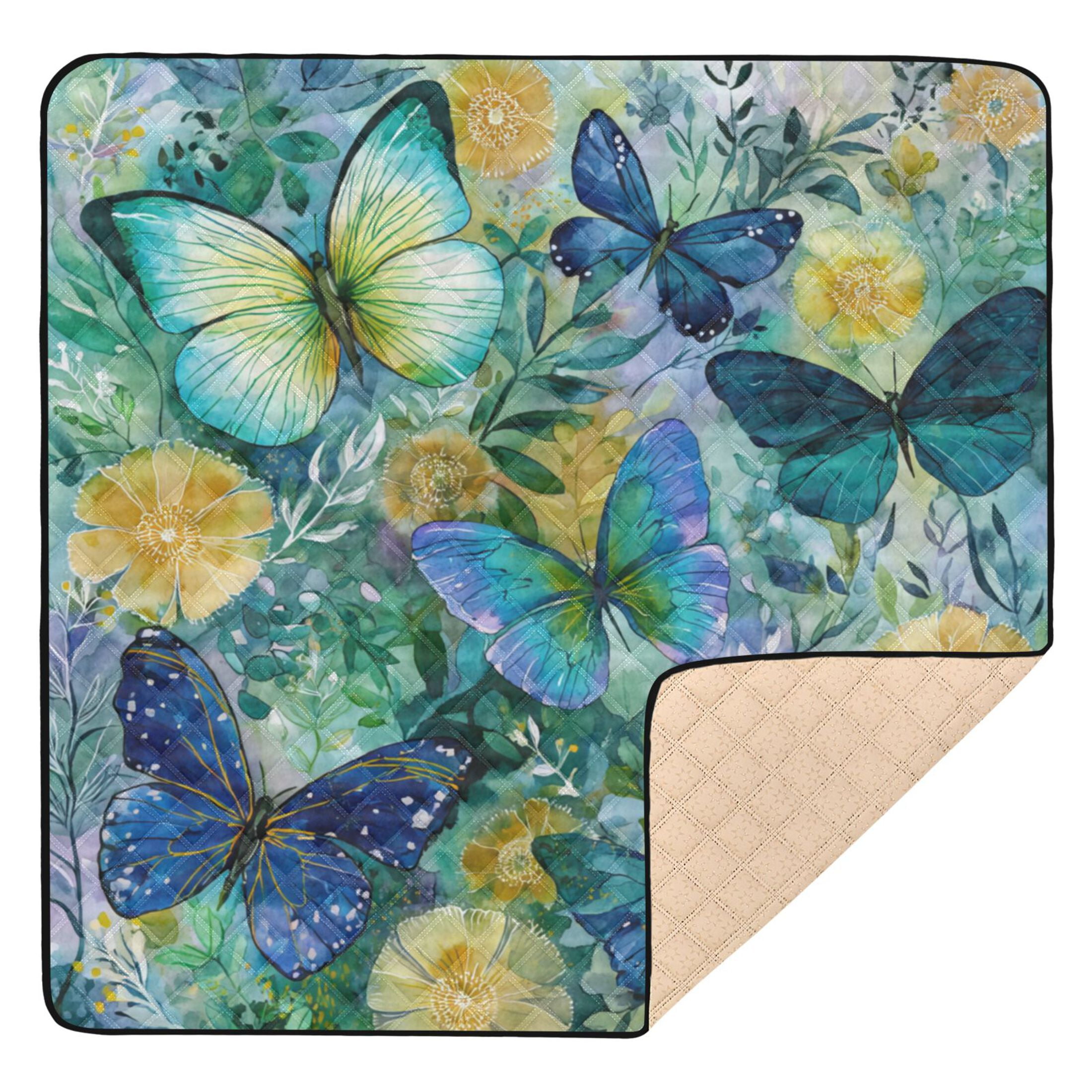 WOBOGO Green Butterfly Baby Playmats Extra Large Waterproof Rollable Activity Pads for Toddlers 50×50inch