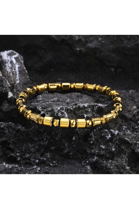 Hematite Beaded Bracelets for Men Boys,14K Yellow Gold Cylindrical Beads Bracelet,Eliminating negative energy in the body