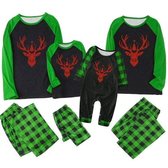 Odeerbi Christmas Pajamas for Family Holiday Long Sleeve Family Christmas Pajamas Matching Sets Dad Plaid Printed Tops Pants Set Two-Piece Sleepwear Xmas Family Matching PJs Set Multicolor