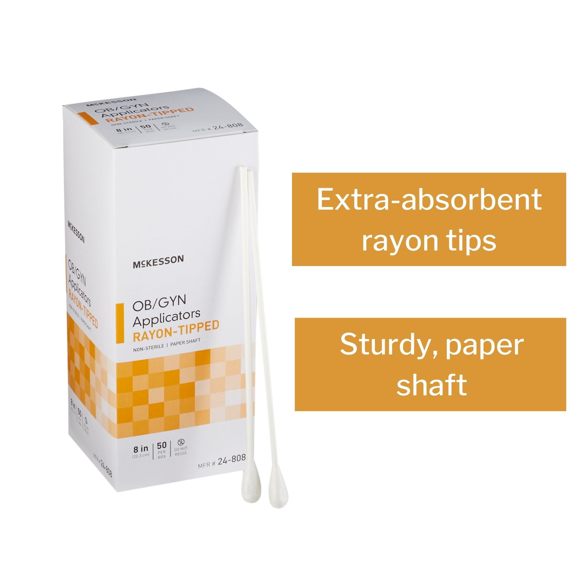 McKesson Rayon-Tipped OB/GYN Applicators, Non-Sterile Swabs, 8 in, 50 Count, 10 Packs, 500 Total