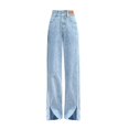 thumbnail image 2 of Tittly Jeans for Women High Waisted Jeans Double Button Slit Jeans Feminine High Waist Straight Pants Loose Thin Narrow Wide Leg Trousers Baggy Pants Baggy Jeans Light Blue XS, 2 of 9